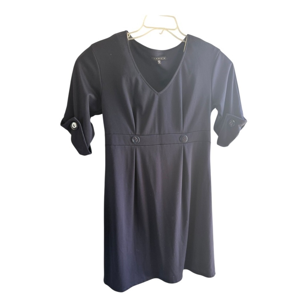 Mod‎ Tiana B Sheath Dress Regular M Navy Blue Button Empire Waist V-Neck Knit